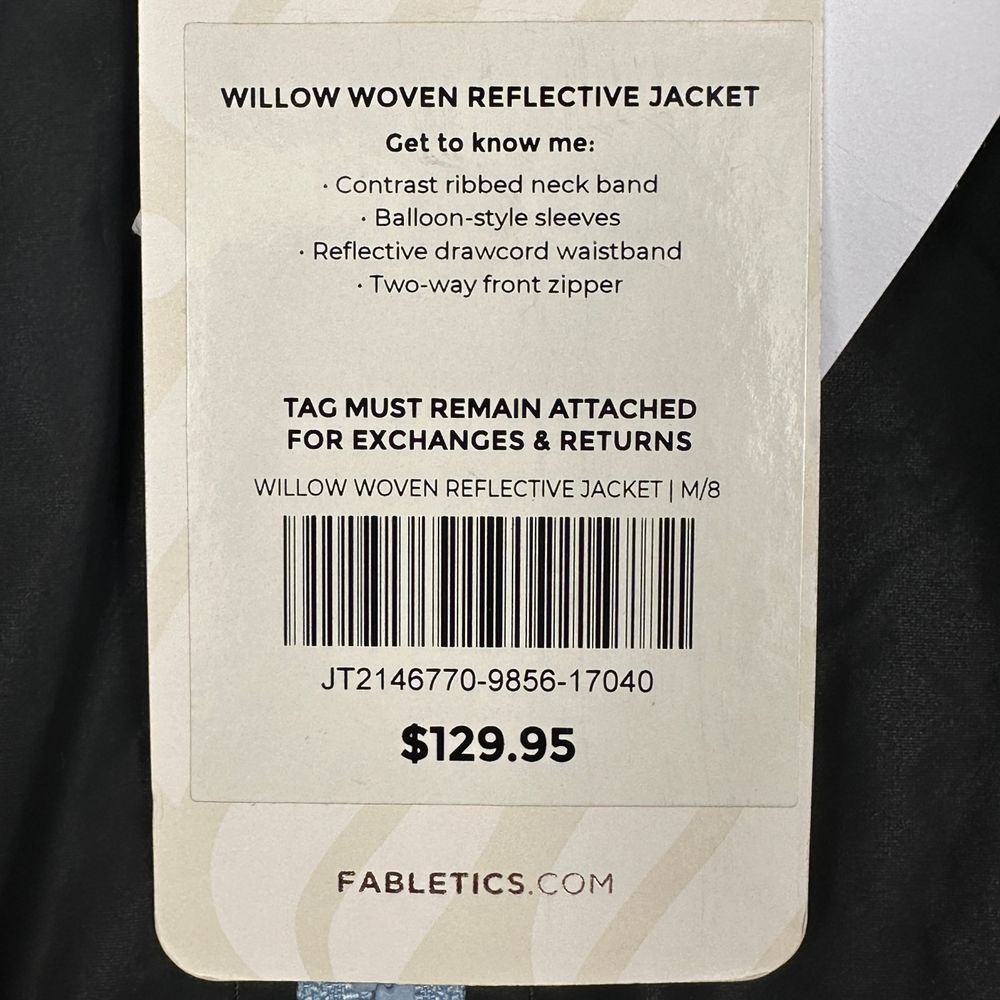 Fabletics Women Sz M Jacket Willow Woven Reflective Black Balloon Sleeves Zip-Up - Picture 3 of 16